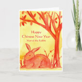 Gelukkig Chinees Nieuwjaar van de Konijn Waterverf Feestdagen Kaart (Voorkant)