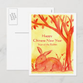 Gelukkig Chinees Nieuwjaar van de Konijn Waterverf Feestdagenkaart (Voorkant / Achterkant)