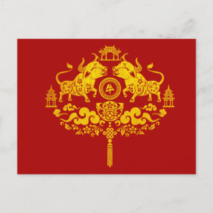 Gelukkig Chinees Nieuwjaar van de os, 2021 Briefkaart