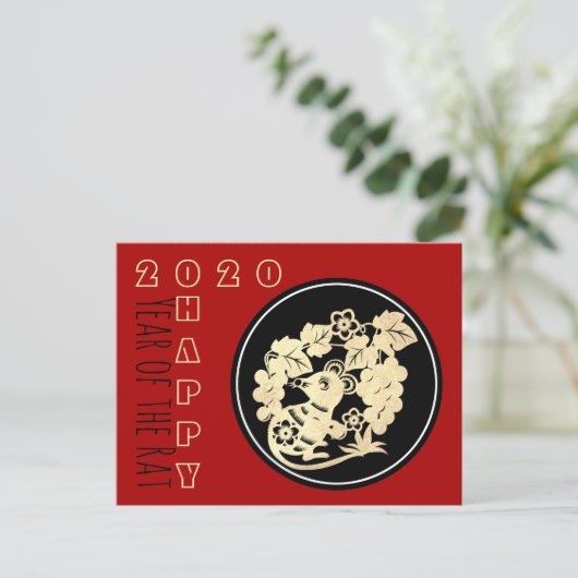 Gelukkig Chinees Nieuwjaar van de Rat 2020 Papierk Uitnodiging Briefkaart (Staand voorkant)