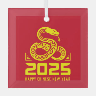 Gelukkig Chinees Nieuwjaar van de Slang 2025 Red G Glas Ornament