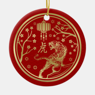 Gelukkig Chinees nieuwjaar van de tijger Keramisch Ornament