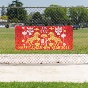 Gelukkig Chinees Nieuwjaar Van Het Paard 2026 Rood Spandoek