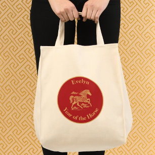 Gelukkig Chinees Nieuwjaar van het Paard Geluks Wo Tote Bag