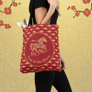 Gelukkig Chinees Nieuwjaar van het Paard Geluks Wo Tote Bag