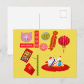 Gelukkig Chinees Nieuwjaar varkenszegeningskaart Briefkaart (Voorkant / Achterkant)