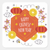 Gelukkig Chinees nieuwjaar Vierkante Sticker (Voorkant)