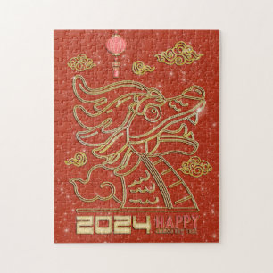 Gelukkig Chinees Rood Goud Nieuw Jaar van de Draak Legpuzzel
