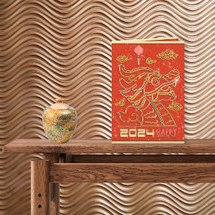 Gelukkig Chinees Rood Goud Nieuwjaar van de Draak Feestdagen Kaart