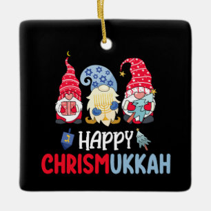 Gelukkig Chrismukkah Gnomes Chanoeka Vrolijk Kerst Keramisch Ornament