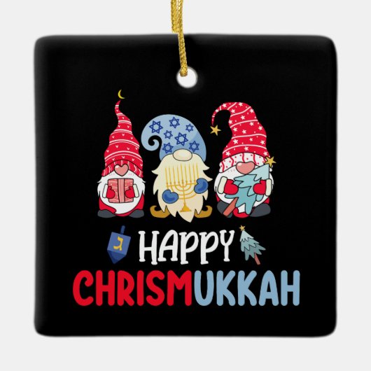 Gelukkig Chrismukkah Gnomes Chanoeka Vrolijk Kerst Keramisch Ornament (Voorkant)