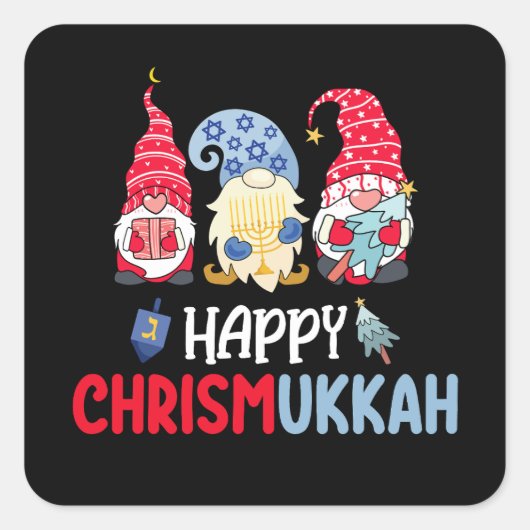 Gelukkig Chrismukkah Gnomes Chanoeka Vrolijk Kerst Vierkante Sticker (Voorkant)