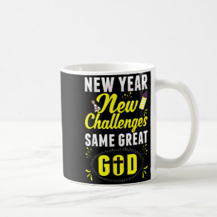 Gelukkig christelijk nieuwjaar Nieuwe uitdagingen Koffiemok
