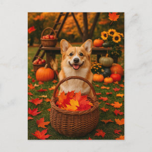Gelukkig Corgi Herfst Park Herfstbladeren Ansichtk Feestdagenkaart