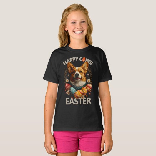 Gelukkig Corgi Pasen T-shirt (Voorkant volledig)