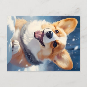 Gelukkig Corgi spelen in sneeuw Feestdagenkaart