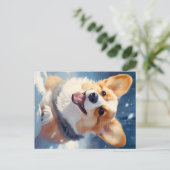 Gelukkig Corgi spelen in sneeuw Feestdagenkaart (Staand voorkant)