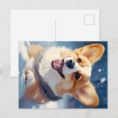 Gelukkig Corgi spelen in sneeuw Feestdagenkaart (Voorkant / Achterkant)