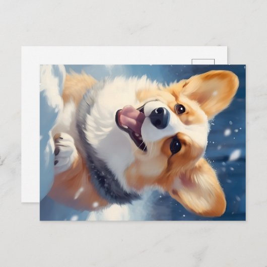 Gelukkig Corgi spelen in sneeuw Feestdagenkaart (Voorkant / Achterkant)