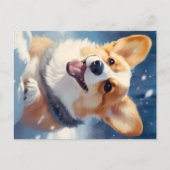 Gelukkig Corgi spelen in sneeuw Feestdagenkaart (Voorkant)
