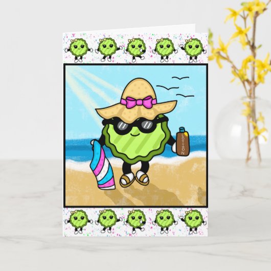 Gelukkig Dag! | Funny Beach Pickle Kaart (Gele Bloem)