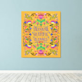 Gelukkig, dankbaar, gerantsoeneerd volkskunstbloem canvas afdruk (Insitu (Houten vloer))