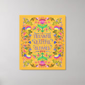 Gelukkig, dankbaar, gerantsoeneerd volkskunstbloem canvas afdruk (Voorkant)