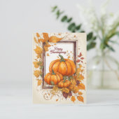 Gelukkig dankzeggingsontwerp met pompoen en blader feestdagenkaart (Staand voorkant)