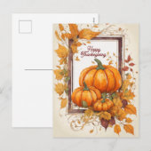 Gelukkig dankzeggingsontwerp met pompoen en blader feestdagenkaart (Voorkant / Achterkant)