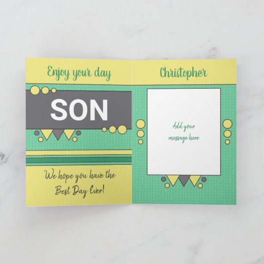 Gelukkig dat we jou hebben zoon groene en gele ver kaart (Binnen)