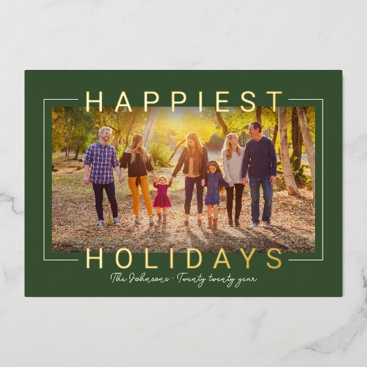 Gelukkig de nieuwste goudtekst groene foto folie feestdagenkaart (Voorkant)