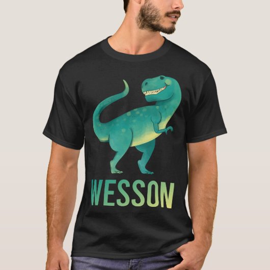 Gelukkig Dinosaur - Wesson Naam T-shirt (Voorkant)
