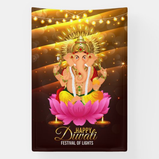 Gelukkig Diwali Festival van Lichten met Ganesh Spandoek (Verticaal)