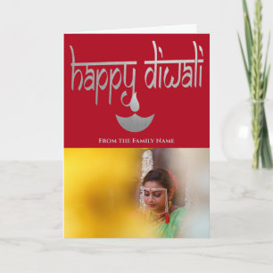 Gelukkig Diwali Foto Persoonlijk Zilver en Rood Kaart