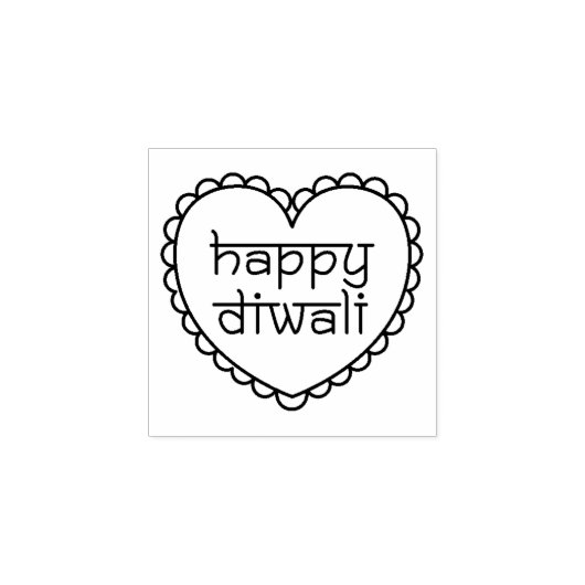 Gelukkig Diwali hart Rubberstempel (Afrduk)