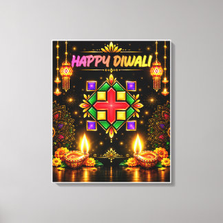 Gelukkig Diwali Kleurrijke Rangoli en Traditionele Canvas Afdruk