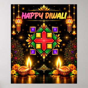 Gelukkig Diwali Kleurrijke Rangoli en Traditionele Poster