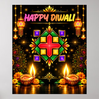 Gelukkig Diwali Kleurrijke Rangoli en Traditionele Poster