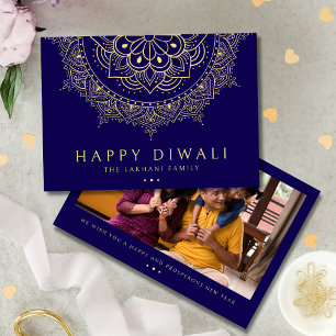 Gelukkig Diwali Rangoli Patroon Donkerblauw Feestdagenkaart