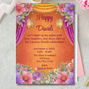 Gelukkig Diwali Vakantiekaart Lampen Licht Uitnodi Kaart