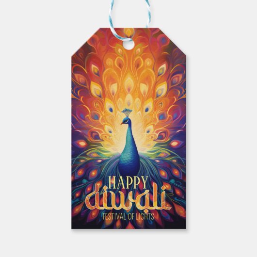Gelukkig Diwali Vibrant Peacock Festival of Lights Cadeaulabel (Voorkant)