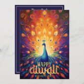 Gelukkig Diwali Vibrant Peacock Festival of Lights Kaart (Voorkant / Achterkant)
