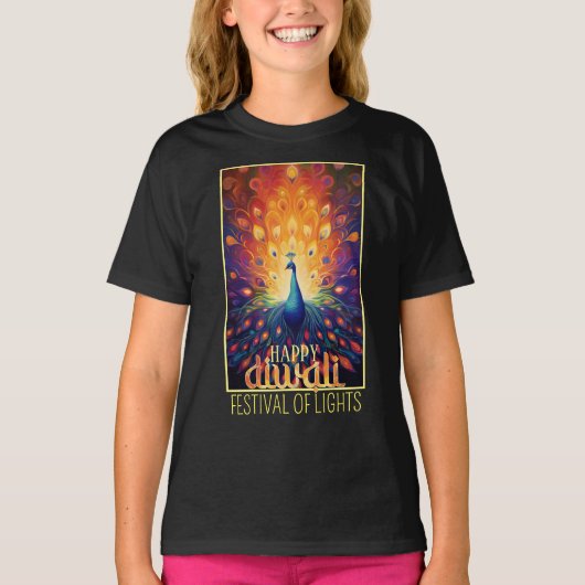 Gelukkig Diwali Vibrant Peacock Festival of Lights T-shirt (Voorkant)