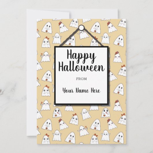 Gelukkig Doodle Halloween Geesten Patroon Vakantie Feestdagenkaart (Voorkant)