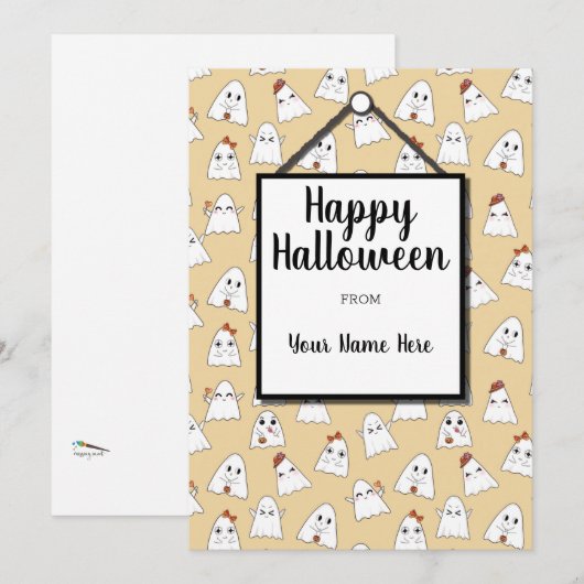 Gelukkig Doodle Halloween Geesten Patroon Vakantie Feestdagenkaart (Voorkant / Achterkant)