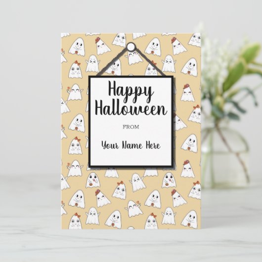 Gelukkig Doodle Halloween Geesten Patroon Vakantie Feestdagenkaart (Staand voorkant)