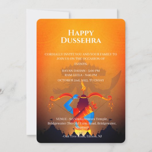 Gelukkig Dussehra-vieringsuitnodiging Kaart (Voorkant)