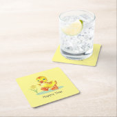 Gelukkig eendje op geel verjaardagsfeestje kartonnen onderzetters (Insitu)