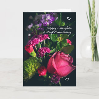 Gelukkig eenjarig datingjubileum romantische bloem feestdagen kaart