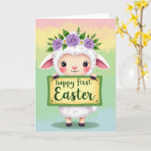 Gelukkig eerste Pasen Schaap Kaart (Gele Bloem)